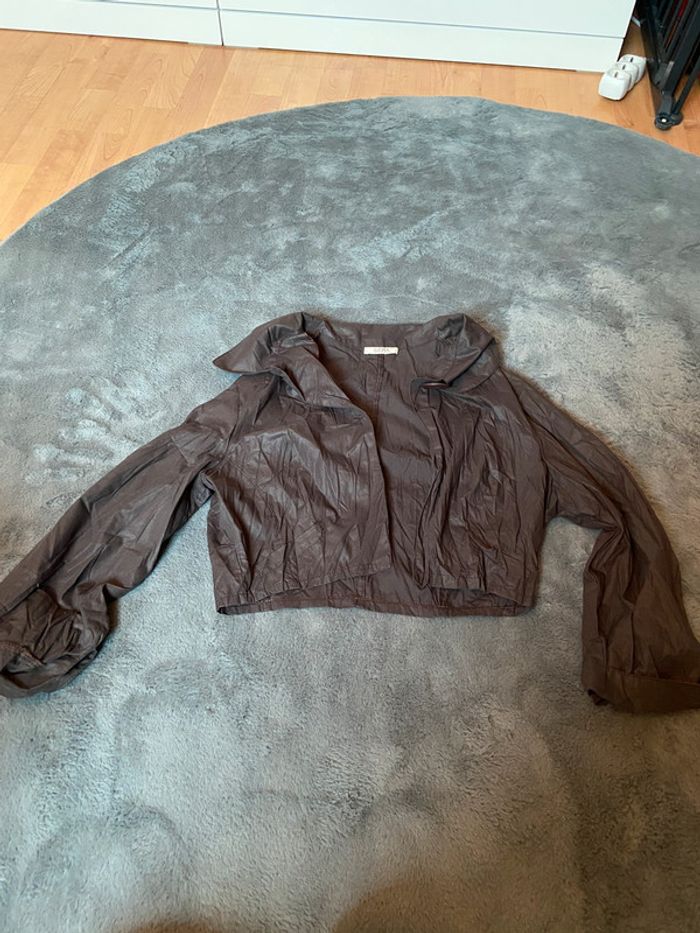 Robe de soirée Sepia satinée marron glacée avec boléro marron - photo numéro 5
