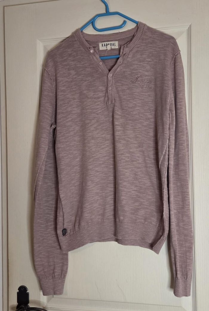 Pull homme Kaporal rose chiné – coton & lin – taille M - photo numéro 5