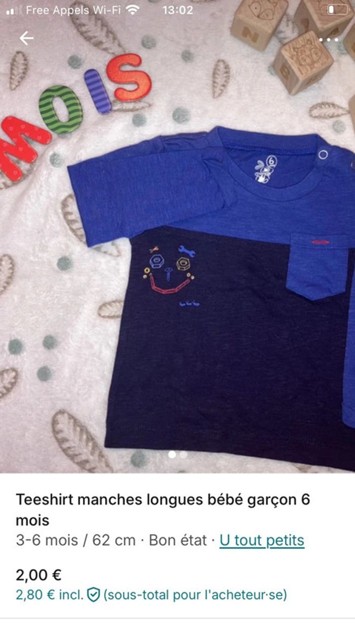 Teeshirt manches longues bébé garçon 6 mois - photo numéro 2