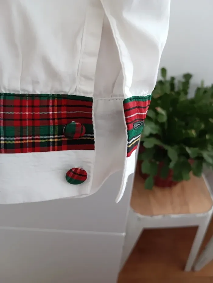 Chemise vintage blanche manches longues détails tartan - photo numéro 7