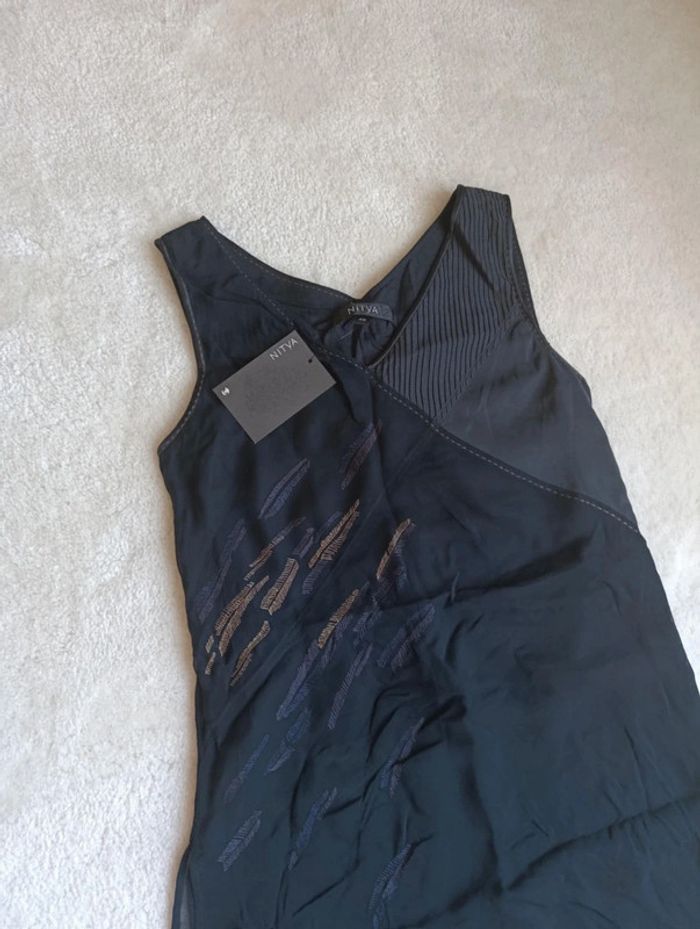 Tunique Robe courte d'été Nitya noir or 40 neuve soie Par dessus maillot de bain - photo numéro 5