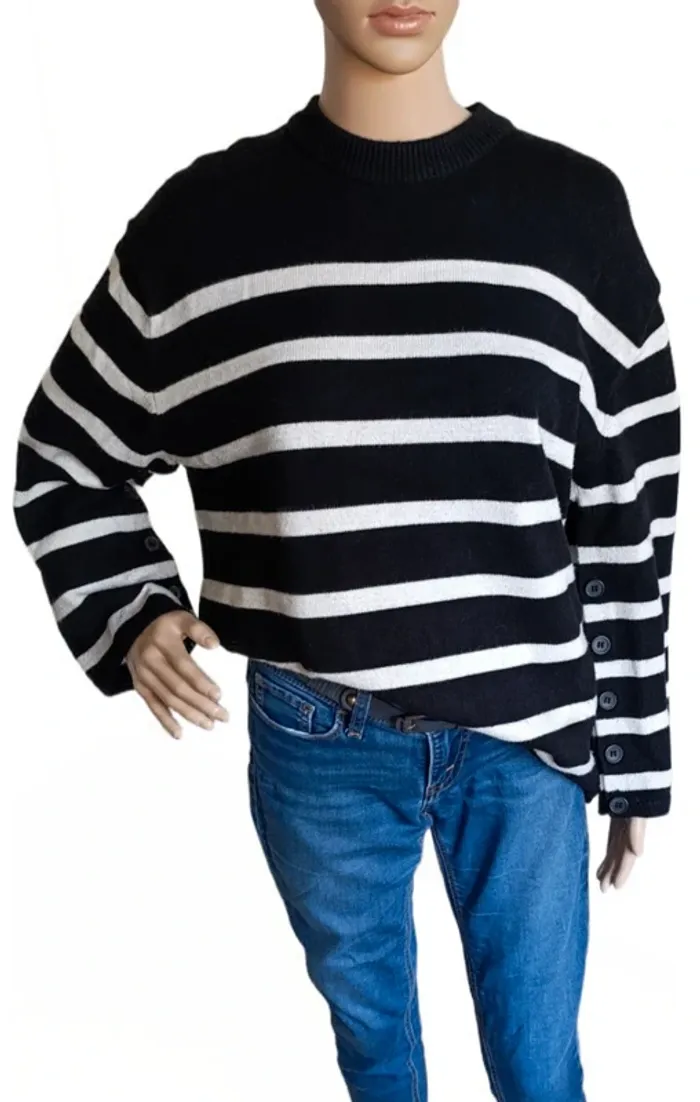 Pull Zara marinière oversize taille M rayé noir et blanc