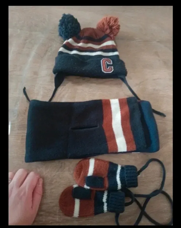 Ensemble bonnet écharpe mouffles garçons 6/12 mois - photo numéro 3