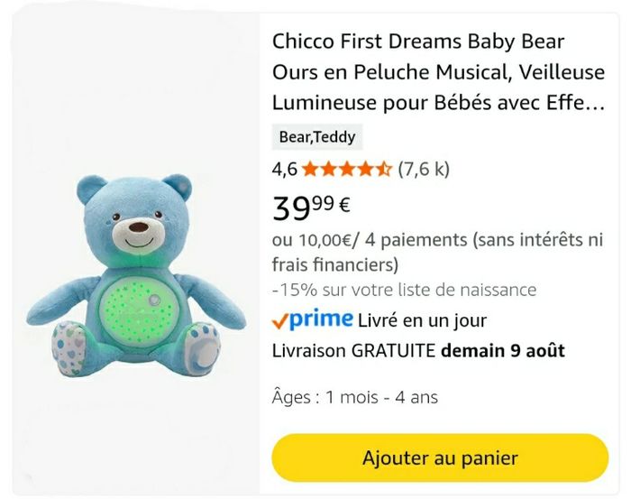Ourson veilleuse Chicco - photo numéro 5