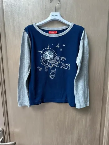 T-shirt manche longue gris et bleu espace tissaia 8 ans