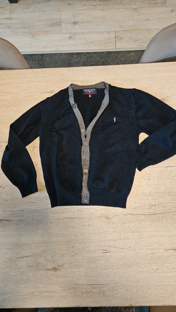 Gilet bleu foncé à bord gris, Cricket & co, en laine  taille M (10/12ans), peu mis