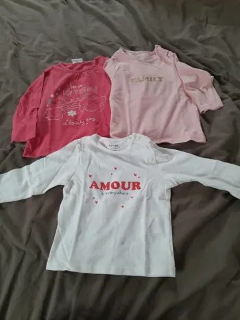 Lot de 3 T-shirt ML filles 12 mois