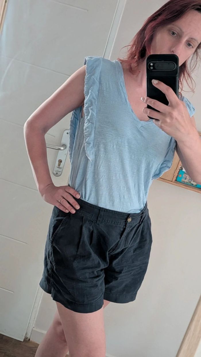 Blouse manche courte bleue manche volants 40 - photo numéro 4