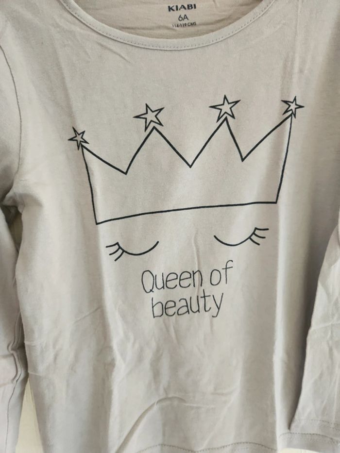 Tee-shirt gris manches longues kiabi 6 ans "Queen of beauty" - photo numéro 4