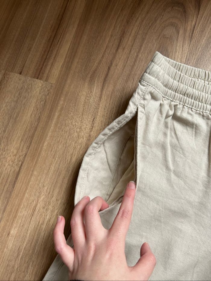 Pantalon/ Chinos beige uni Straight Fit en lin Homme Denim Co Taille M - photo numéro 4