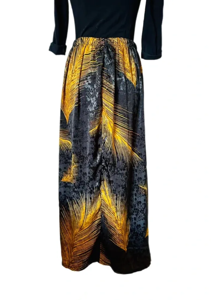 🖤Jupe longue noire doré vintage 80/90 made in France Boho chic flowing long skirt🖤 - photo numéro 5