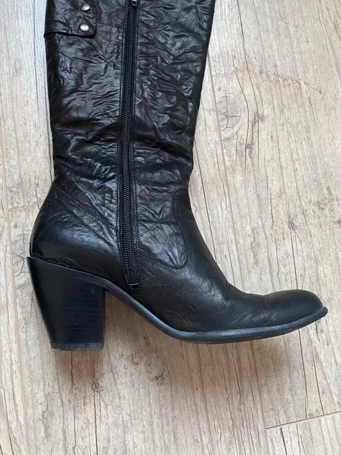 Bottes hautes plissées noir style santiag cowboy - photo numéro 3