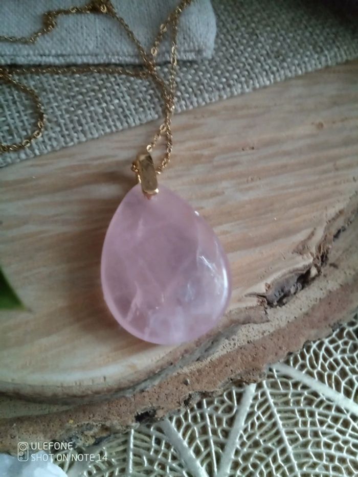 Collier quartz rose et arbre de vie doré - photo numéro 5