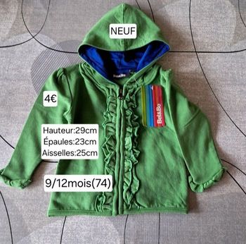 Gilet zippé NEUF pour fille 9 mois (74)