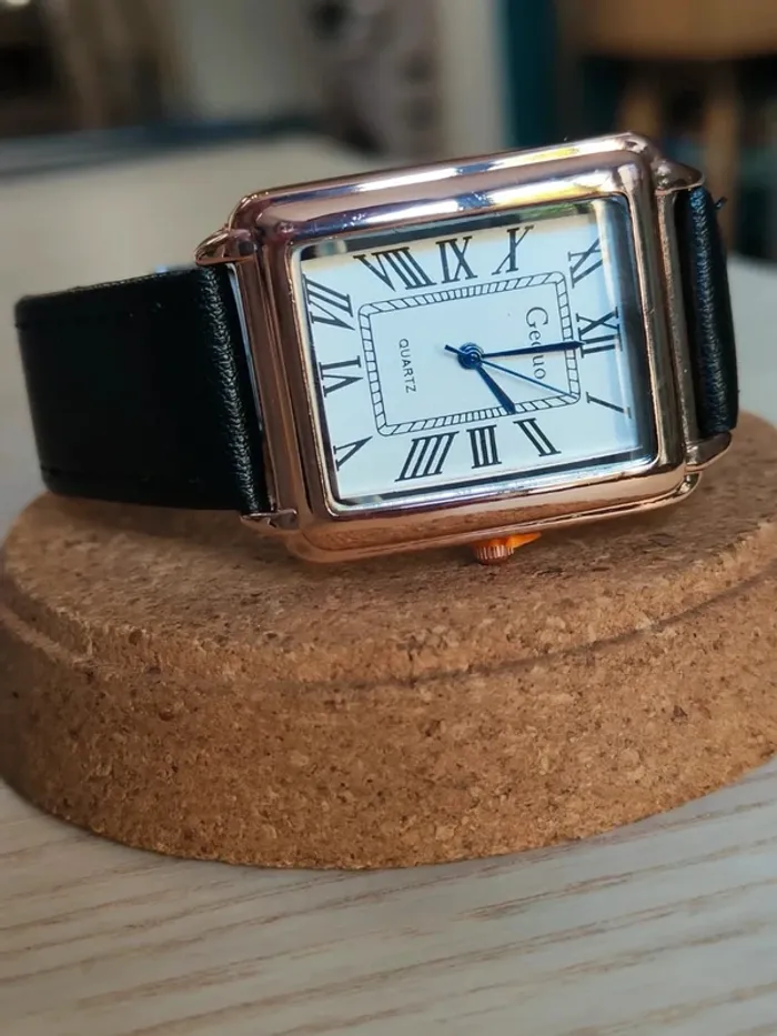 Montre noire, rose, rectangulaire, style vintage - photo numéro 2