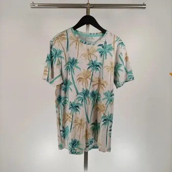 Tshirt homme vert jaune gris - motif palmiers feuilles exotiques - Taille M - A092