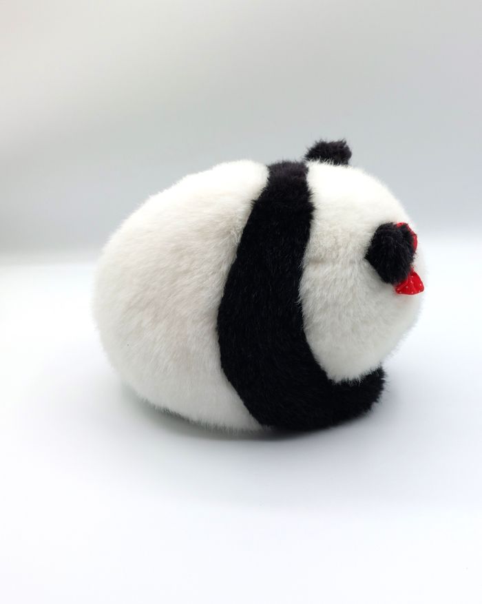 Petite peluche ours panda boule noir blanc nœud rouge pois 20 cm Vintage doudou - photo numéro 4