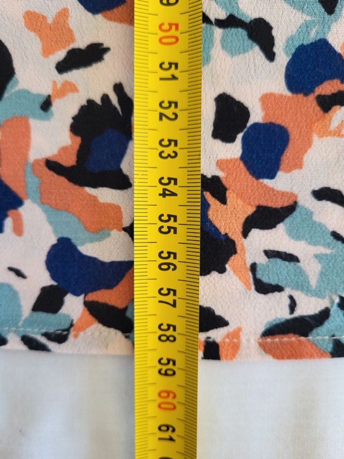 Blouse manches courtes à motifs et dentelle écrue corail et bleu turquoise Pull&Bear Taille 42 - photo numéro 13