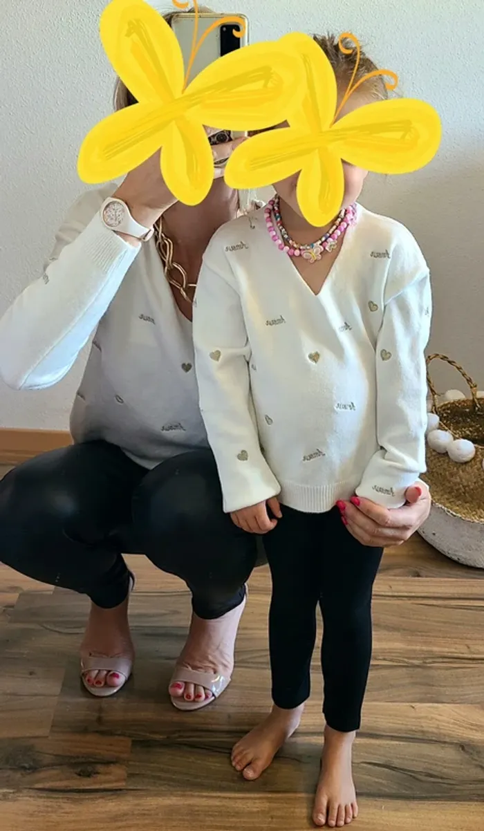 Mère Fille Pull assorti avec broderie - Blanc - Neuf avec étiquette - Plusieurs tailles disponibles - photo numéro 5