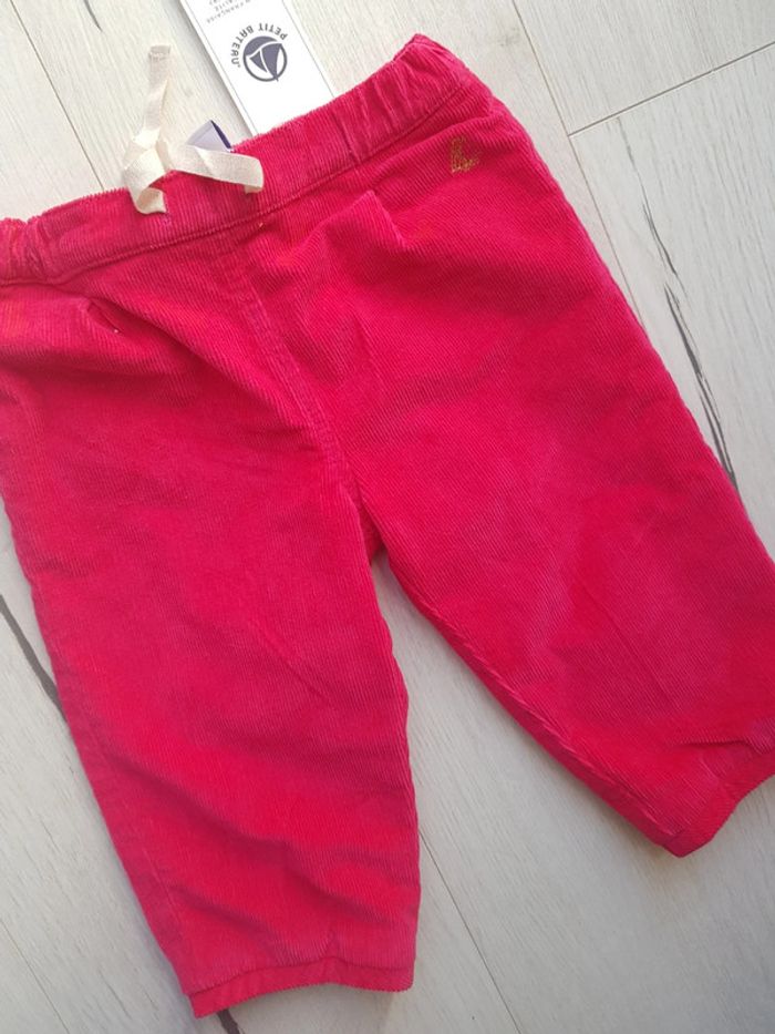 Pantalon velours côtelé chaud petit bateau rose 12mois neuf