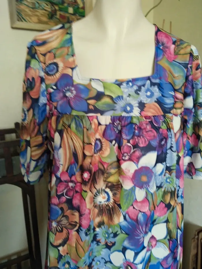 Robe vintage printemps été fleurs flower vintage rétro dress trapèze - photo numéro 3