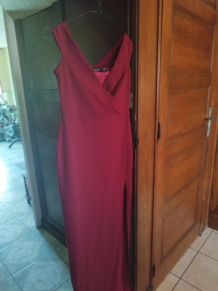 Robe longue évasé rouge bordeaux vintage S/36 - photo numéro 3