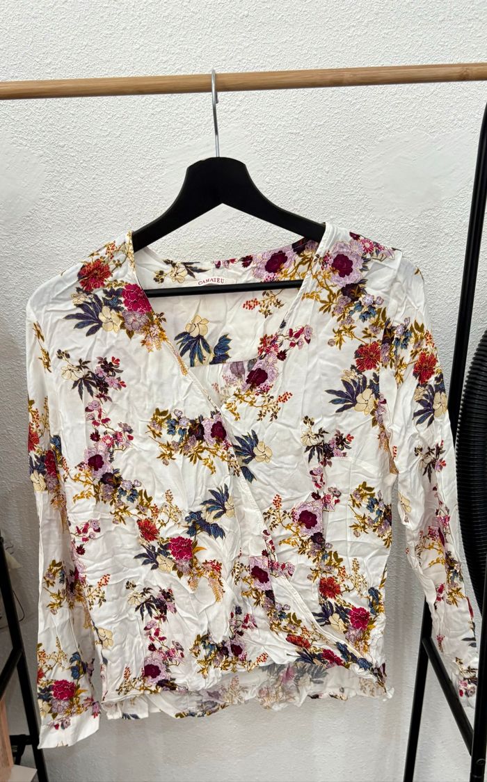 Blouse ample blanche motifs fleuris en viscose Camaïeu - Taille XL