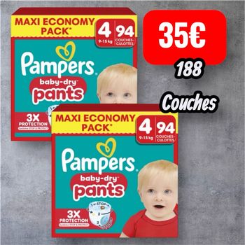 Couches Pampers baby dry pants maxi Economy pack taille 4   9/14kg 188 couches