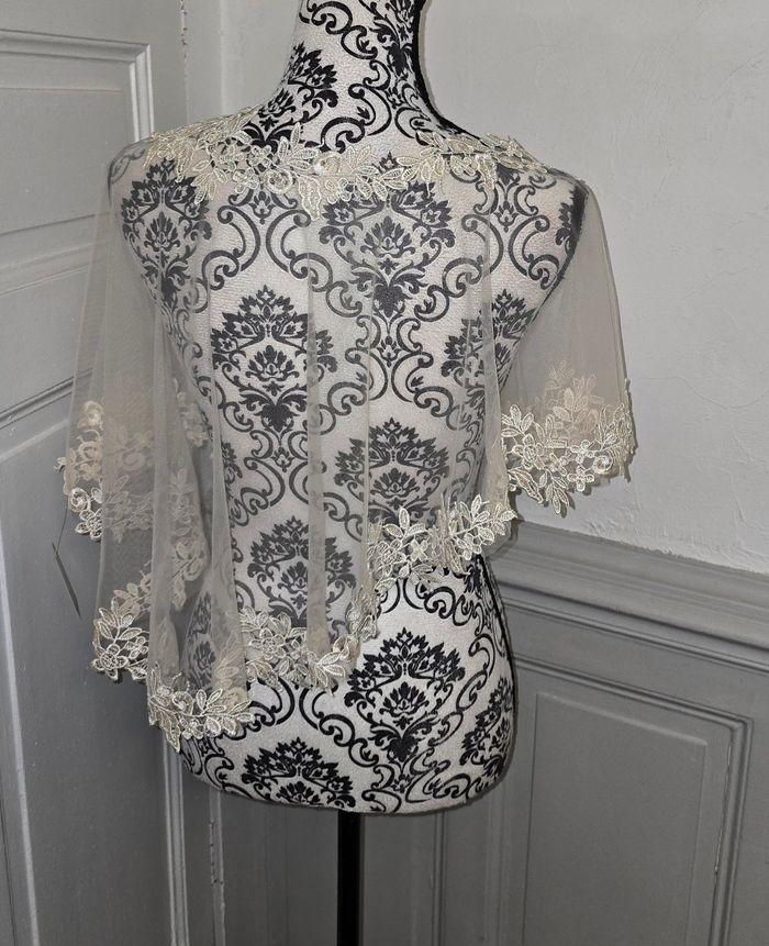 Capeline en tulle et dentelle beige mariage soiree - photo numéro 4