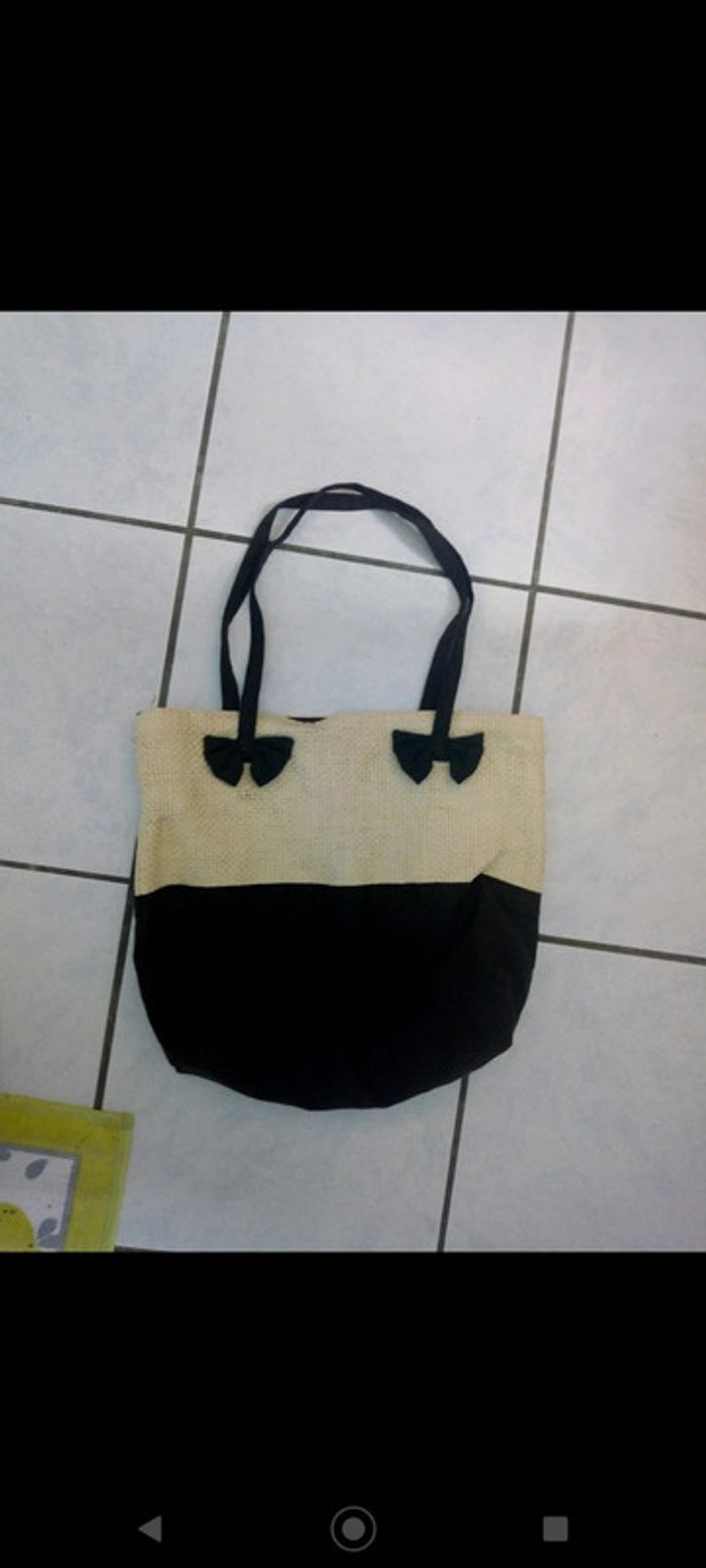 Sac de plage paille et tissu marron