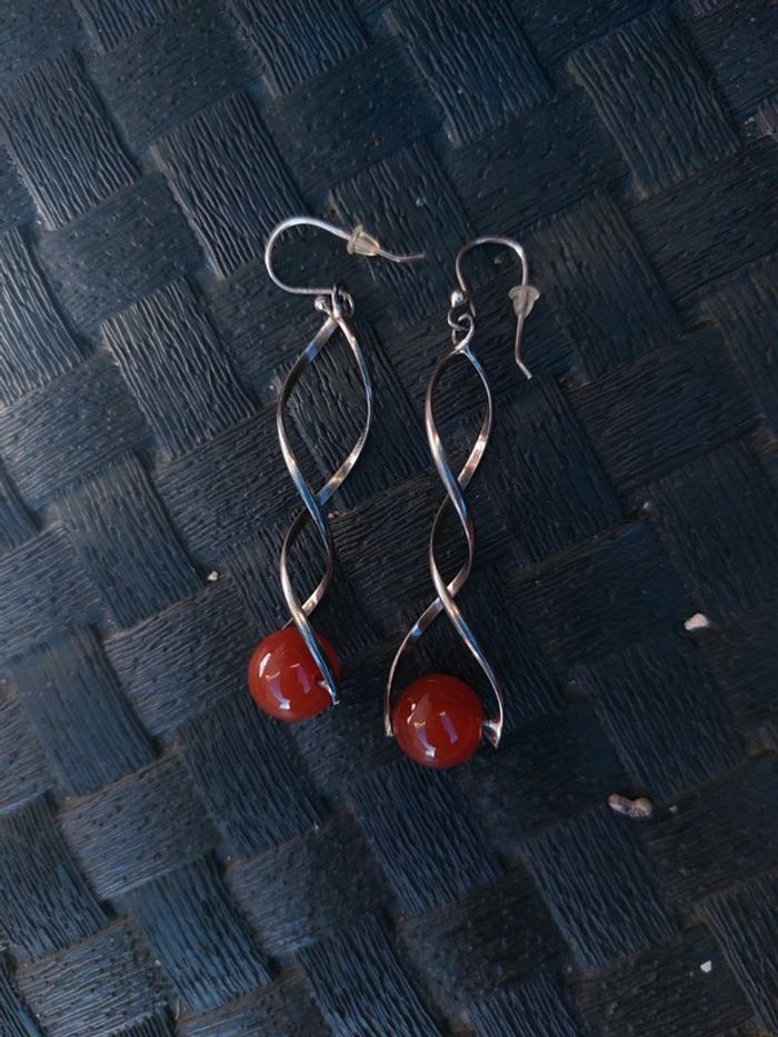 Boucles d'oreilles en argent et cornaline - photo numéro 3