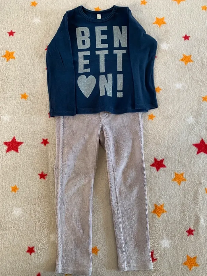 Ensemble 3 tee-shirts et 1 pantalon Benetton multicolore 3 ans - photo numéro 2