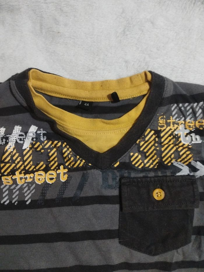 T-shirt manches longues rayures noires jaune 4ans - photo numéro 4