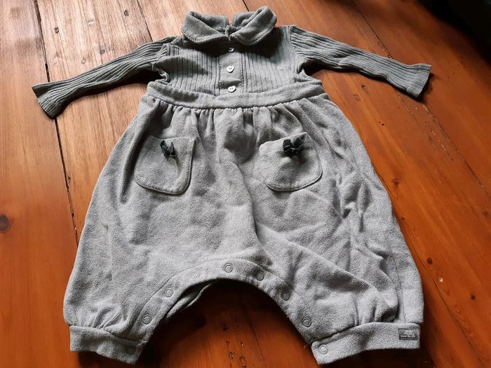 Sublime et exceptionnel pyjama Lili gaufrette col gris cérémonie habillé 9 mois