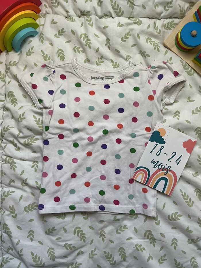 teeshirt manches courtes blanc à pois multicolore baby gap 18/24 mois - photo numéro 2