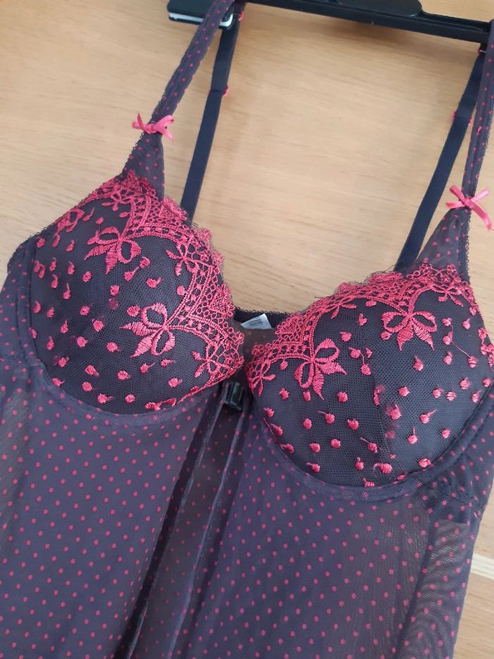 Nuisette transparente 90B gris/rose framboise - photo numéro 2