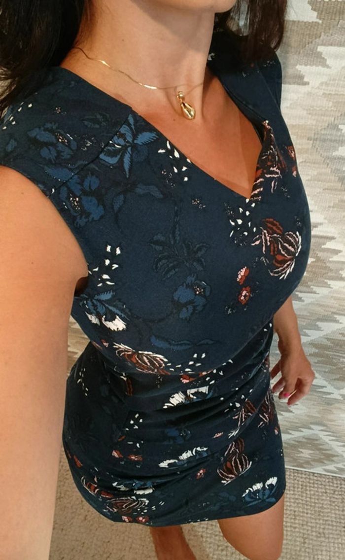 Robe d'été Kaffe bleu marine fleuri S - photo numéro 3
