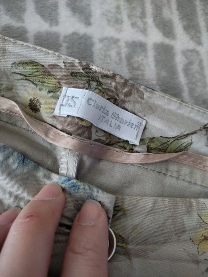 Pantalon droit a fleurs beige bleu stretch Clarin Shavien taille 42 - photo numéro 3