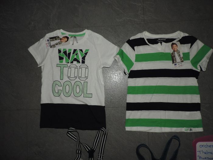 ensemble orchestra salopette 7 ans jeans 8 ans tee shirt 8 ans sauf un noté 5 ans mais taille 8 ans - photo numéro 2