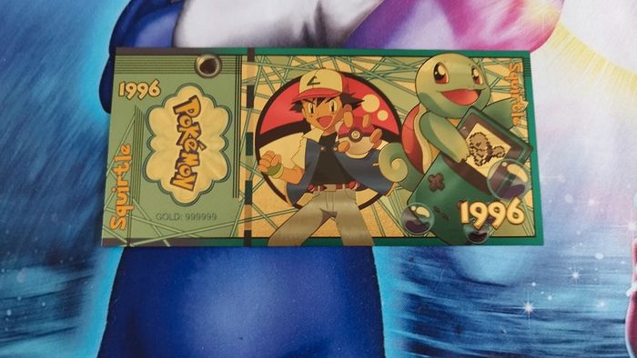 Billet Pokemon Sacha Carapuce Collector Doré Pocket Monster card carte ticket