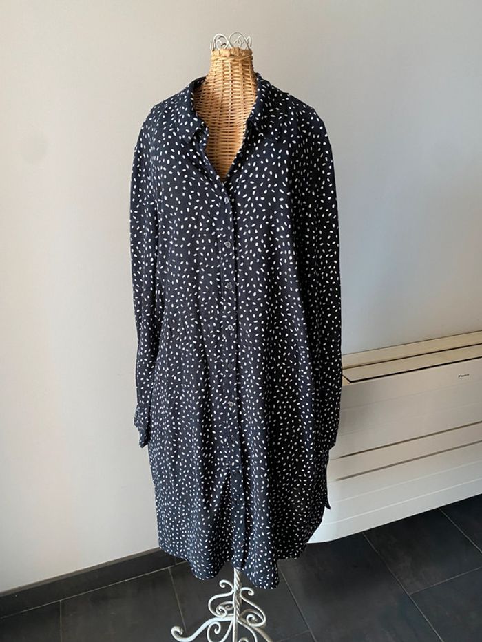 Robe chemise Promod noire à pois blanc avec ceinture taille 34 - photo numéro 4