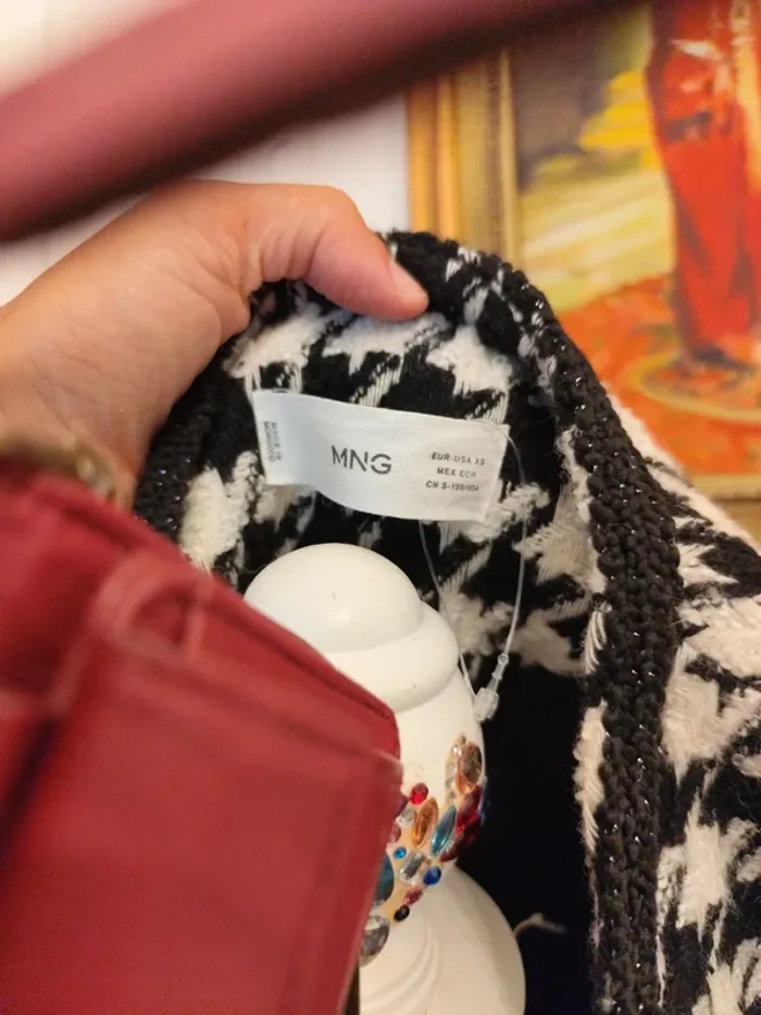 Veste laine mélangée Mango tweed pied de poule noir blanc XS/S - photo numéro 8