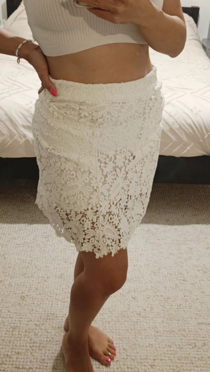 Jupe en dentelle blanc écru crème Maje 34 100% coton - photo numéro 2