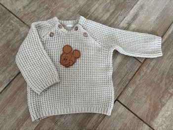 Pull en laine beige et marron Mickey