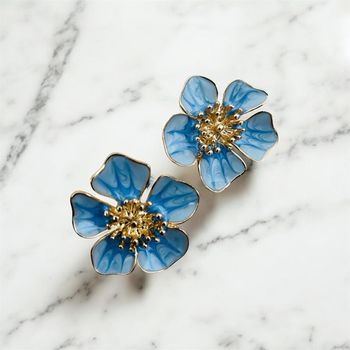 🌸 Boucles d’oreilles Fleur Bleu & Or – Éléganceu