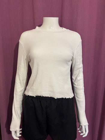 T-shirt blanc à manches longues effet côtelé, Kiabi, taille M / 38