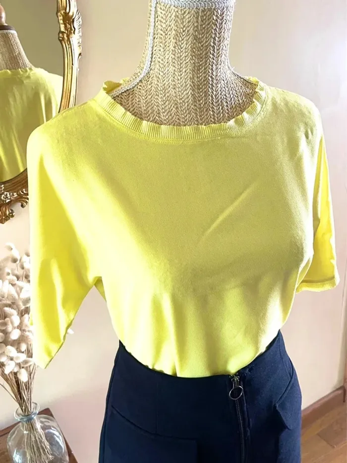 Sublime blouse chemise manche 3/4 à col rond jaune - photo numéro 2