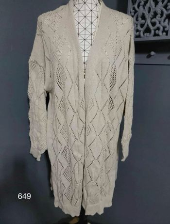 Cardigan Long Beige Grande Taille 56 – Boutonné, Manches Longues, Style Décontracté