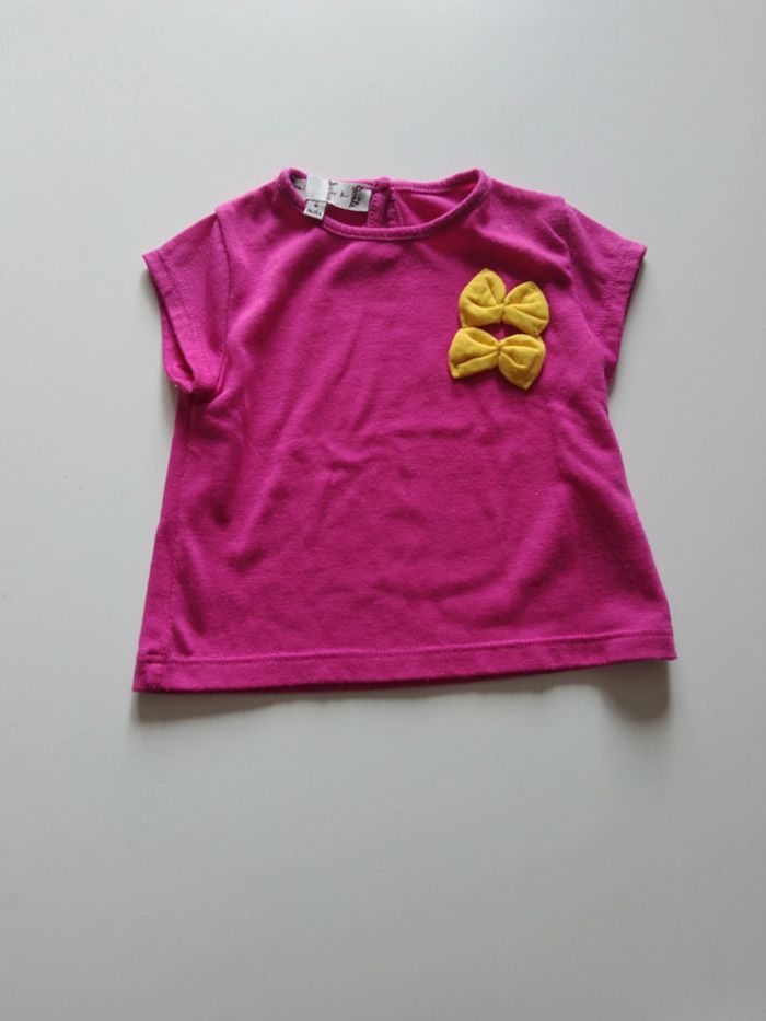 tee shirt manches courtes rose fushia boite à malices fille 6 mois