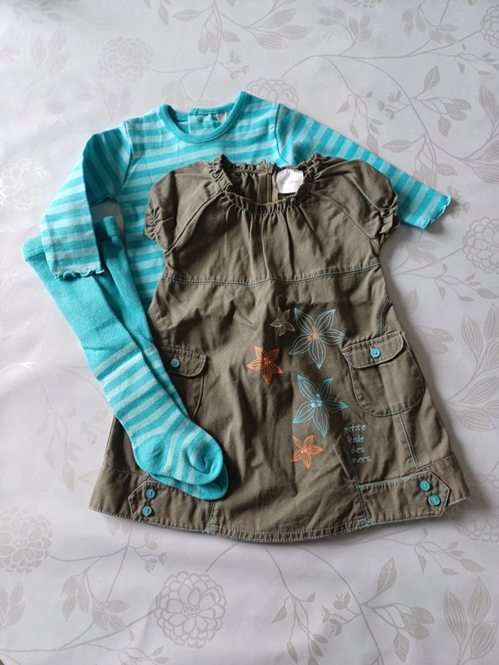 Ensemble 0/3 mois robe/tshirt/collants - photo numéro 2